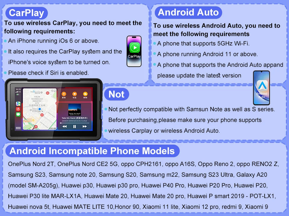 7 Inch Wireless CarPlay Moto Android Auto Portable Digital Motorcycle Dashboard GPS Navigation For BMW R1300GS R1250GS Screen
