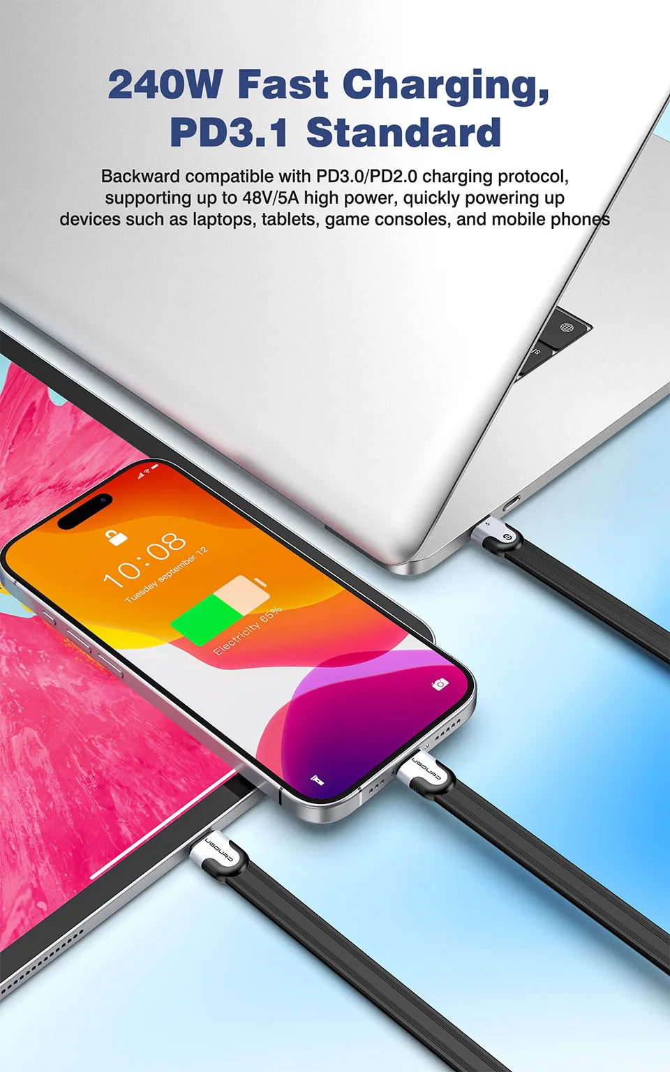 UGOURD Thunderbolt5 80Gbps Cable USB5 USB 4-V2 Type-C Thunderbolt 0.15m 1m 240W Fast Charging Cable For SSD Enclosure USB-C Hub