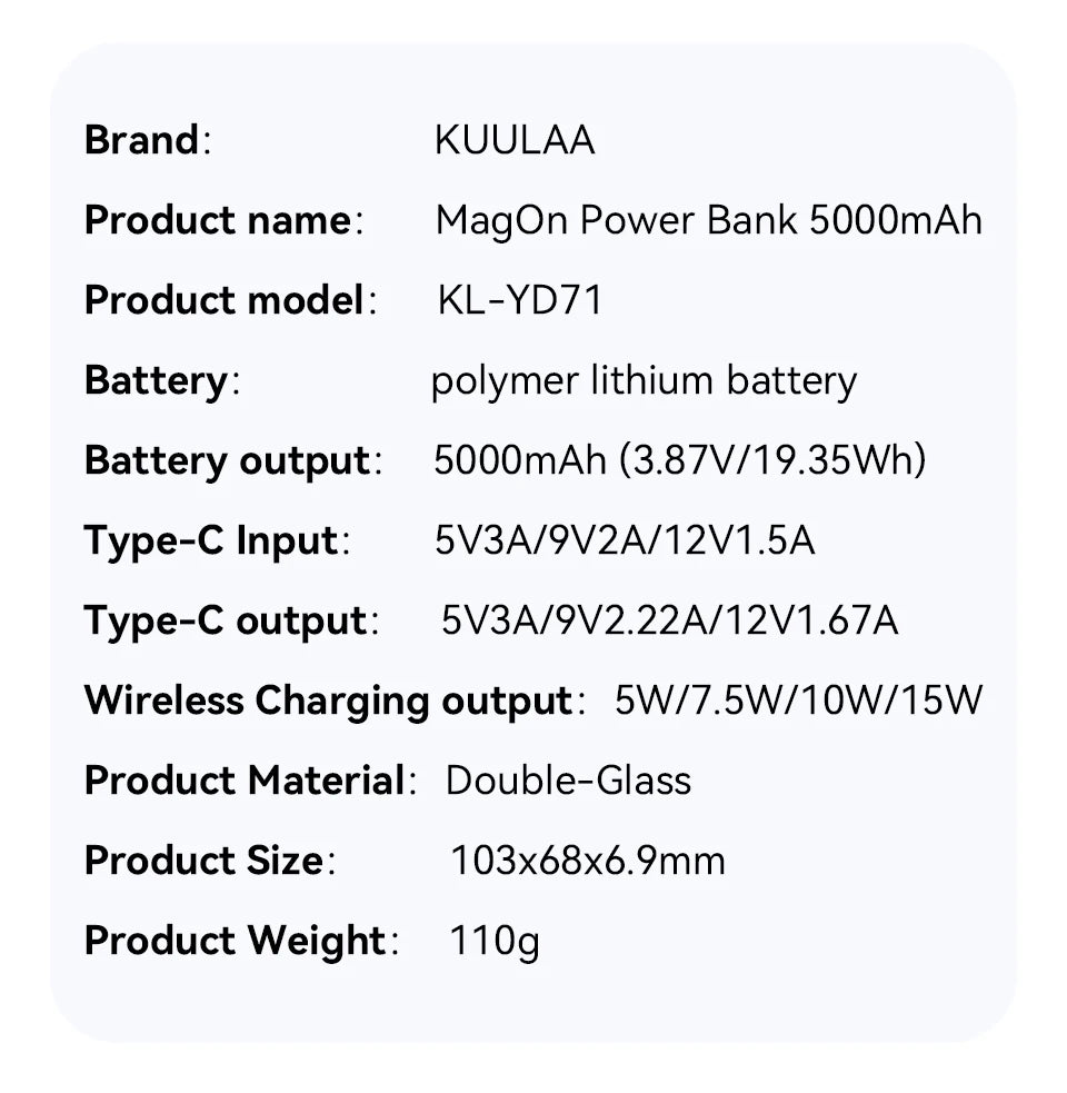 KUULAA Magnetic Power Bank 5000mAh Portable Charger 20W Fast Charging External Battery For Magsafe For iPhone17 16 15 14 Por Max