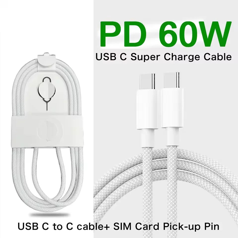 1/10/30Pcs Original 60W Type C Weaving Cable For Apple iPhone 16 15 14 13 17 Pro Max 17 Air USB-C Fast Charging 1M Phone Cables