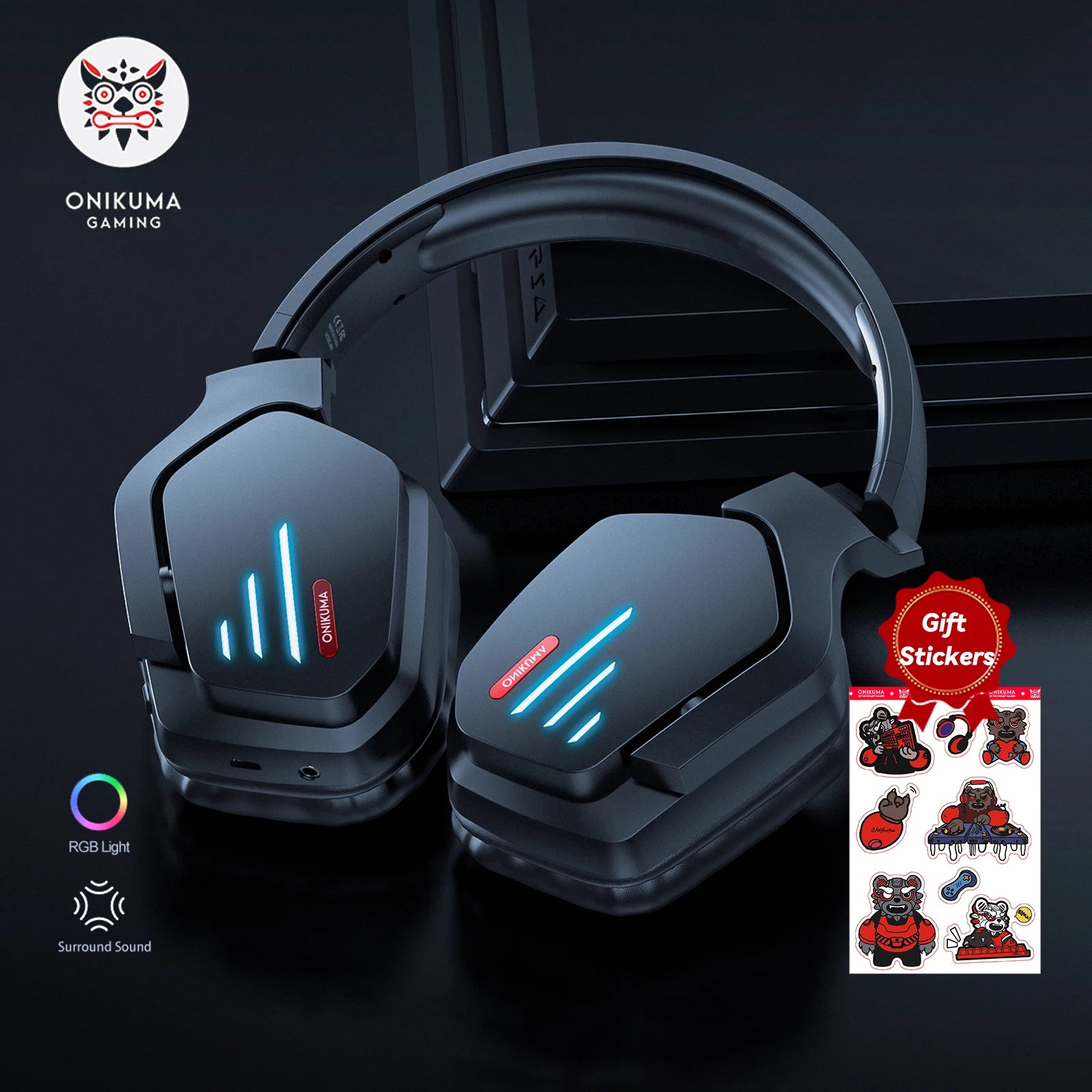 ONIKUMA Wireless Gaming HeadsetNoise Cancelling Earphone Headset Gaming Headphone With Microphone RGB B60  For PS5 PS4 PC Mac