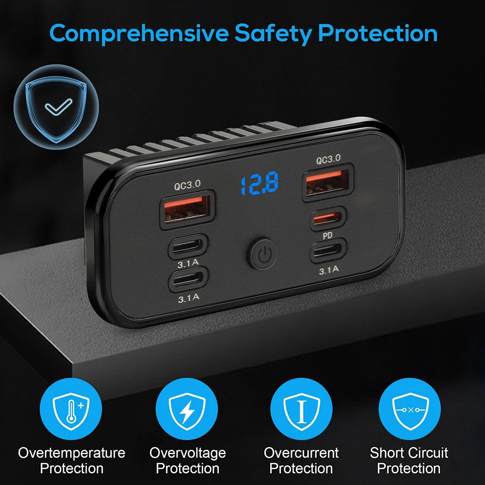 Dual Qc3.0 Pd Type C Dual Usb Fast Charger 3.1A Fast Charging with Switch 6-Port Power Panel for Bus Atv Car Truck Marine
