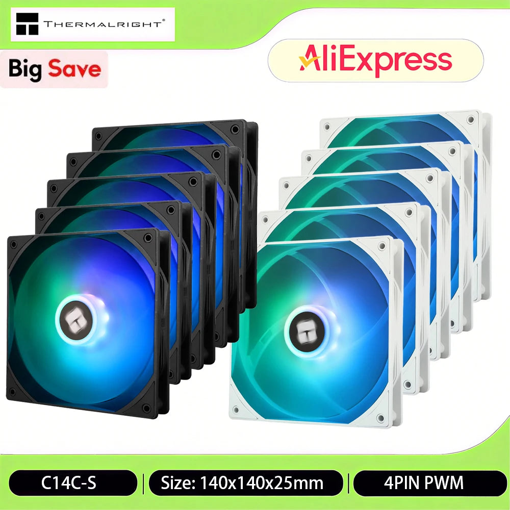 Thermalright TL-C14C-S 1/2/3/4/5PCS Computer Case Air Cooling Fan ARGB 140mm Pc Fans High Performance/LCP Noise Reduction 4PIN