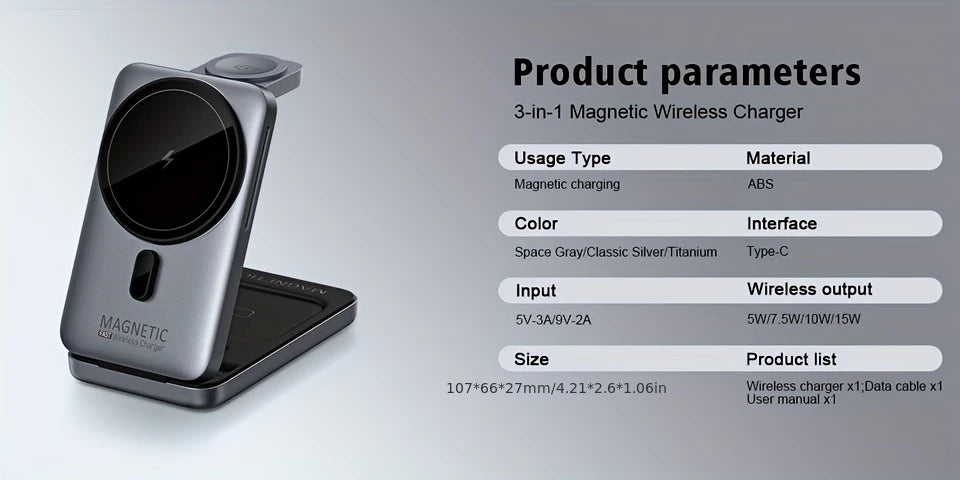 Foldable 3 In 1 Magnetic Wireless Charger Stand For Magsafe iPhone 12-17 Apple Watch 6 7 8 Airpods Pro Fast Charging Station