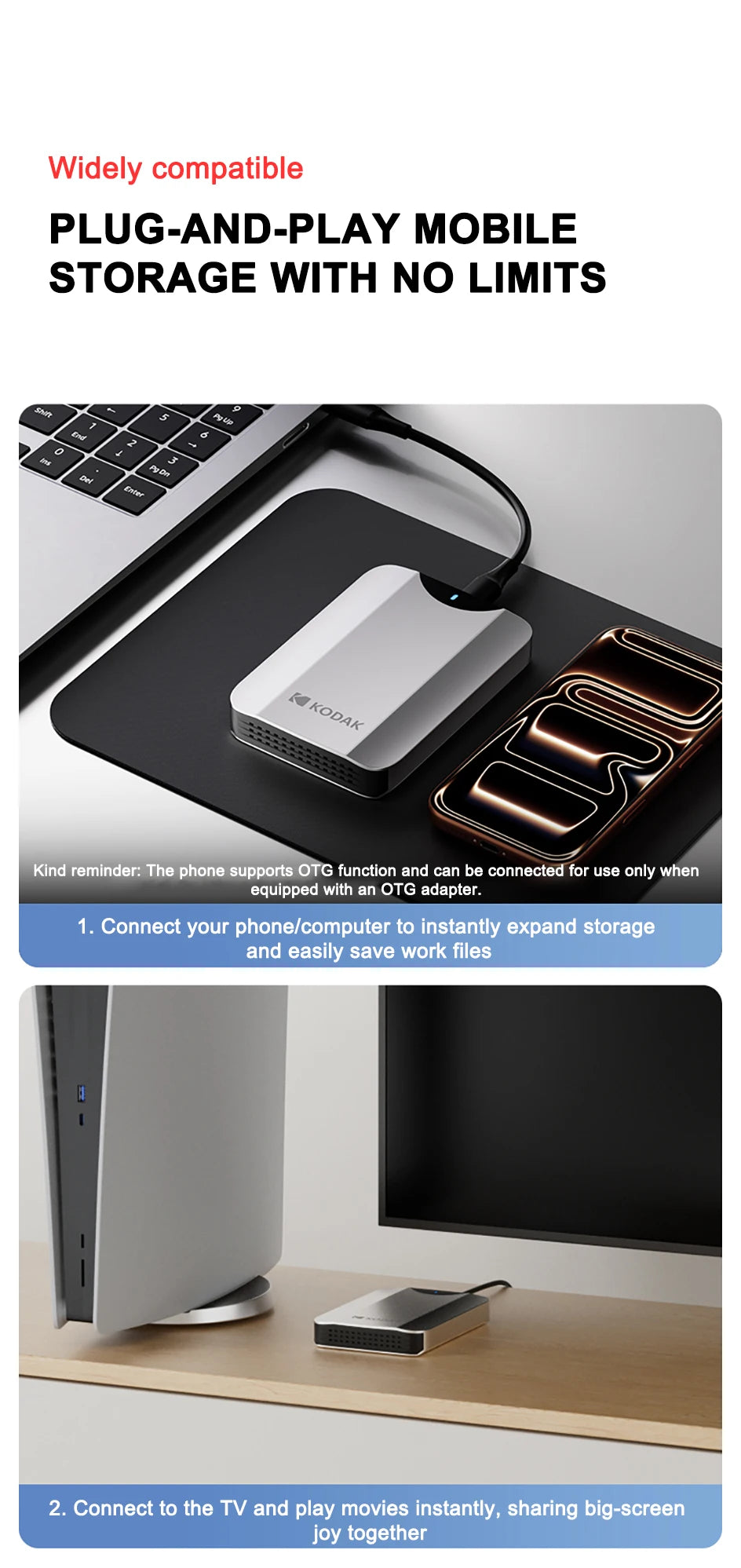 Kodak P230 Portable External Hard Drive 5Gbps 1T USB3.0 Lightweight 2.5-inch PHDD for PC Tablets PS5 XBOX Laptop Desktop