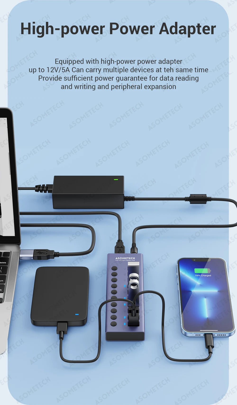 4/7/10 Ports Hub Usb 3 0 Multi USB Splitter with Switch Power Adapter Multi usb Extender for Laptop Accessories MacBook Splitter