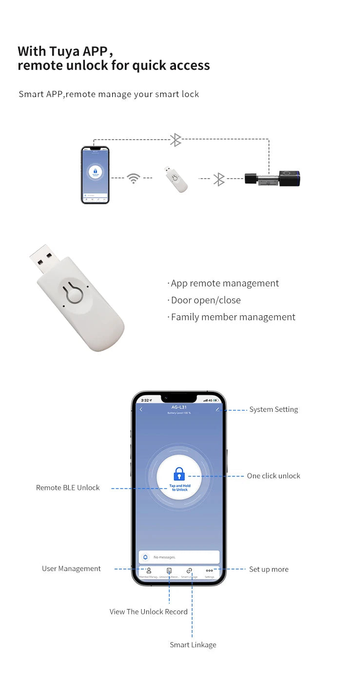 RAYKUBE L31 Tuya BLE Smart Fingerprint Electronic Door Lock Cylinder Lock With Tuya/ Smart Life APP Keys IC Card/NFC Unlock
