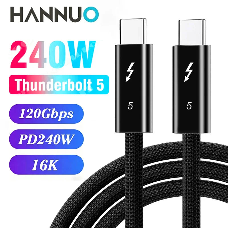 HANNUO PD 240W Fast Charging USB C to C Cable Thunderbolt 5 Cable 120Gbps Data Transfer 16K Video for iPhone 16 17 Macbook Pro