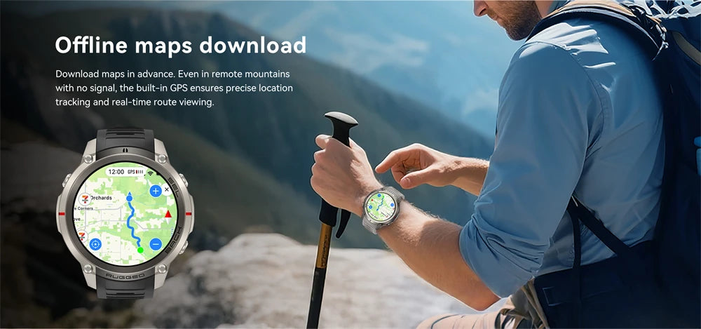 Outdoor Tactical GPS Smart Watch Offine Map Compass Heart Rate Monitor Fitness Tracker 5ATM Waterproof Adventure Sports Watches