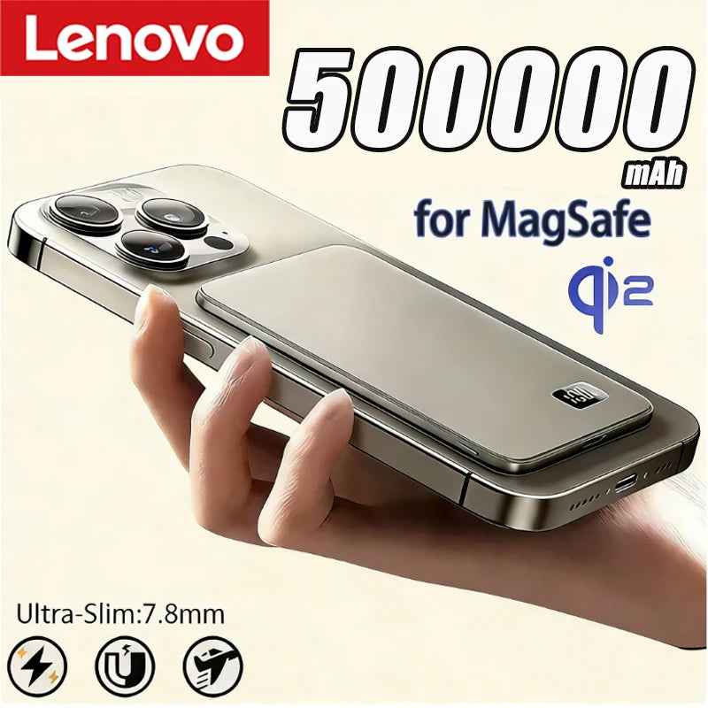 Lenovo Power Bank For MagSafe 50000mAh Slim Magnetic Wireless CCC Power Bank 22.5W External Portable Battery For iPhone Samsung