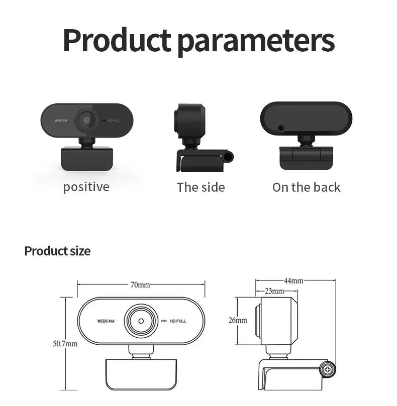 USB Webcam with Built-in Microphone, Plug and Play PC Camera 360° Rotatable for Video Calls, Zoom, Teams, Streaming