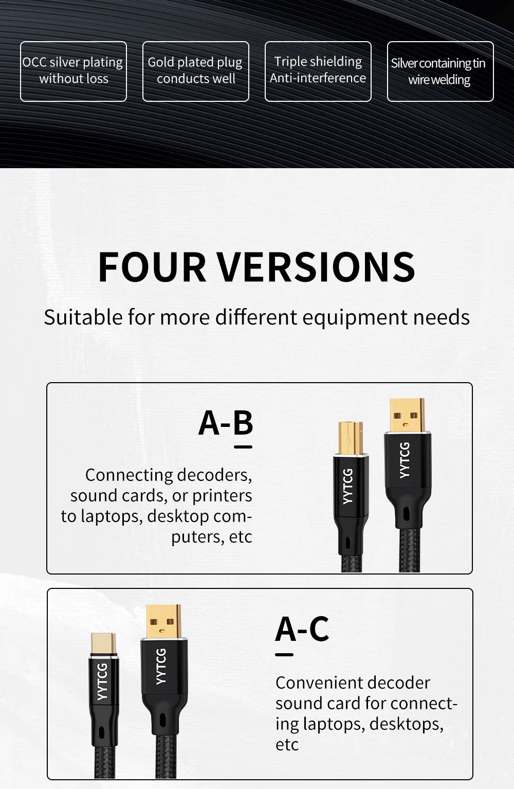 HIFI USB OCC Cable USB Type A to B USB Cable 6N DAC A-C Audio Cable OCC Silver Plating Data Cable