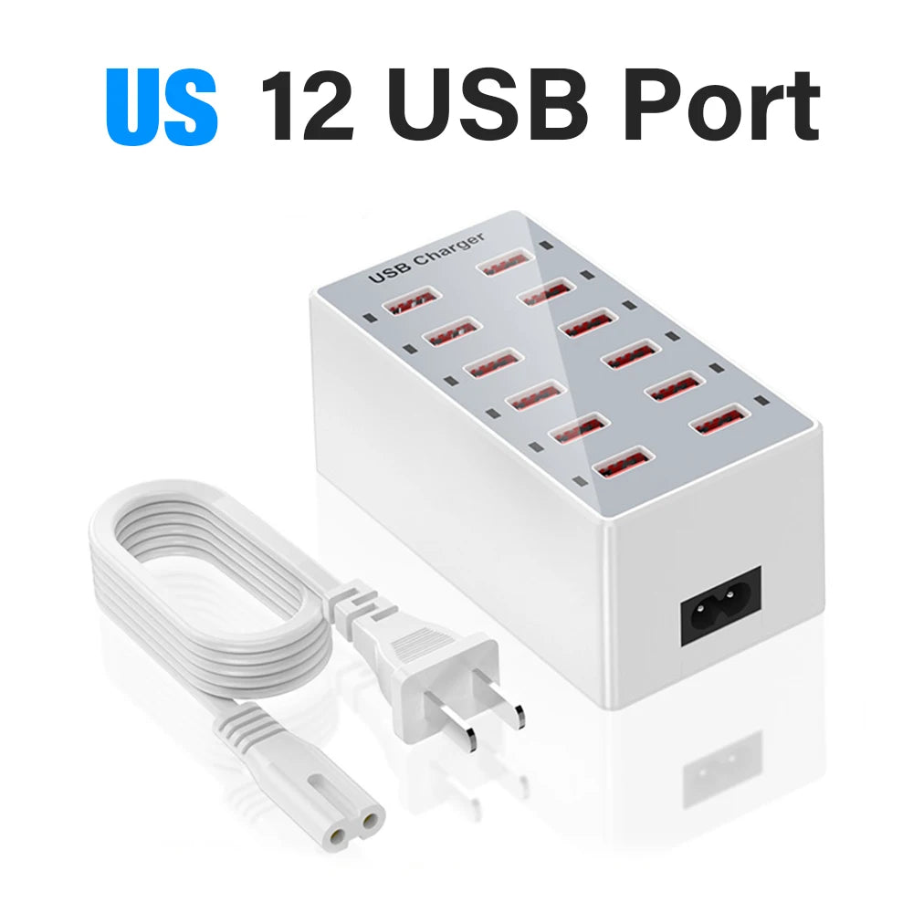 EU US UK AU Wall Desktop Power Adapter USB Charger Station Dock For Mobile Phone iPad Macbook Laptop 5V 2.4A 12 Ports Multi Plug