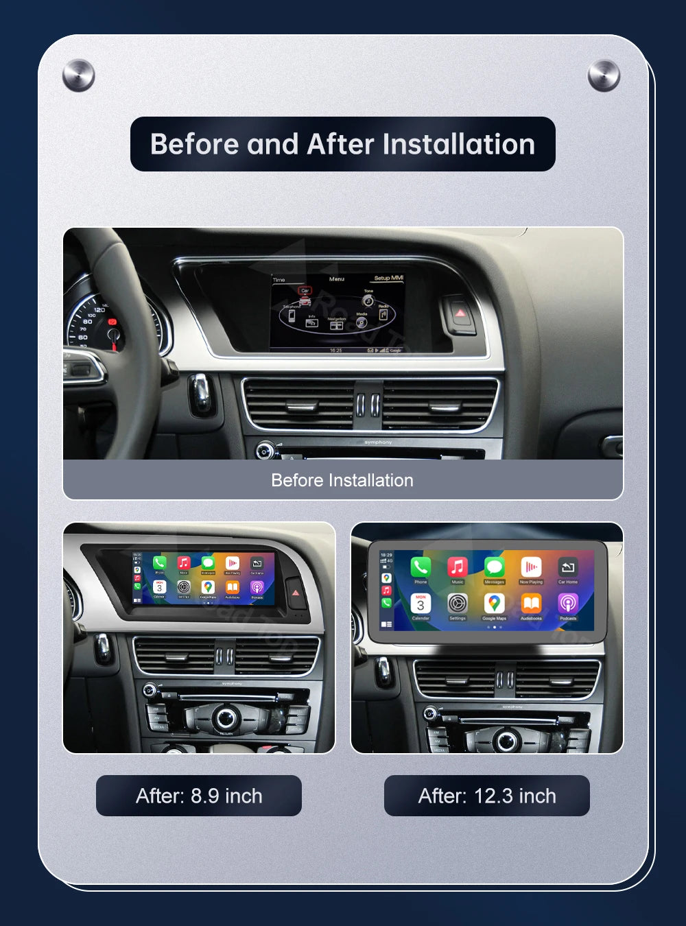 8.9 Inch 12.3"" Multimedia Display Touch Screen For Audi A4 S4 2009-2015 Airplay Miracast Function Wireless Carplay Android Auto