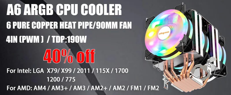 X99 CPU Air Cooler 2/4 Heat pipes 3PIN/4PIN Quiet CPU RGB Cooling Fan For Intel LGA 775 1366 1151 1155 1200 1700 2011 AM4 AM5