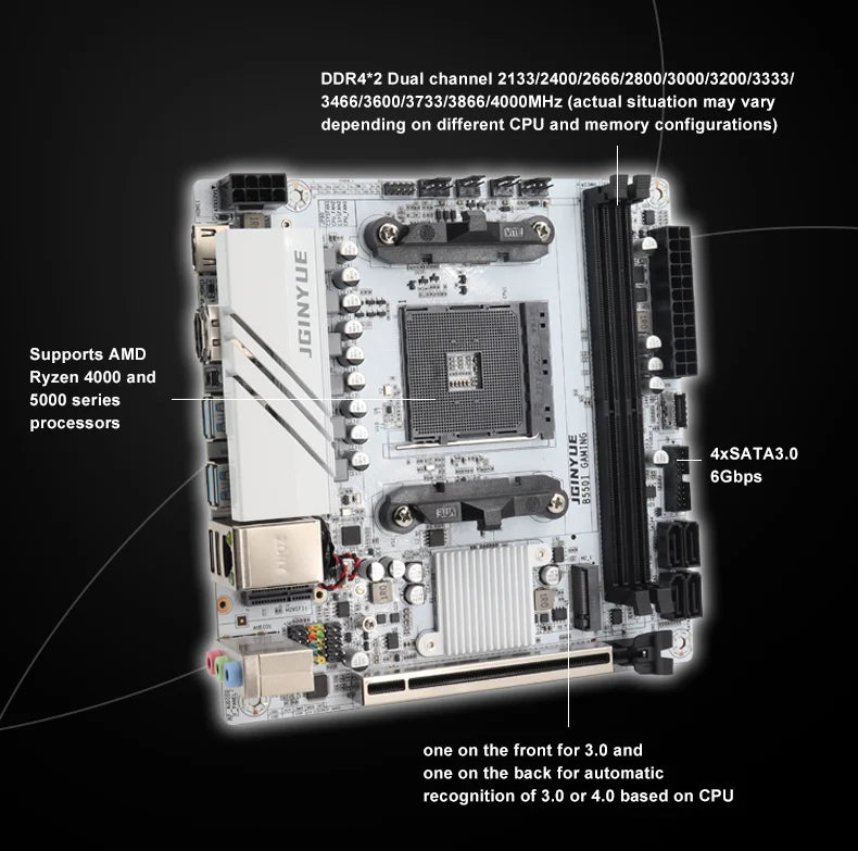 JGINYUE B550I GAMING ITX Motherboard White PCB AM4 for AMD Ryzen 5000/4000 DDR4 WiFi 6 Dual M.2 PCIe 4.0 Gaming Mainboard