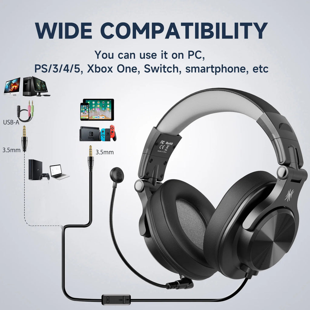 Oneodio Wired Gaming Headset Gamer 3.5mm Over-Ear Gaming Headphones With Detachable Microphone For PC Computer PS4 Xbox