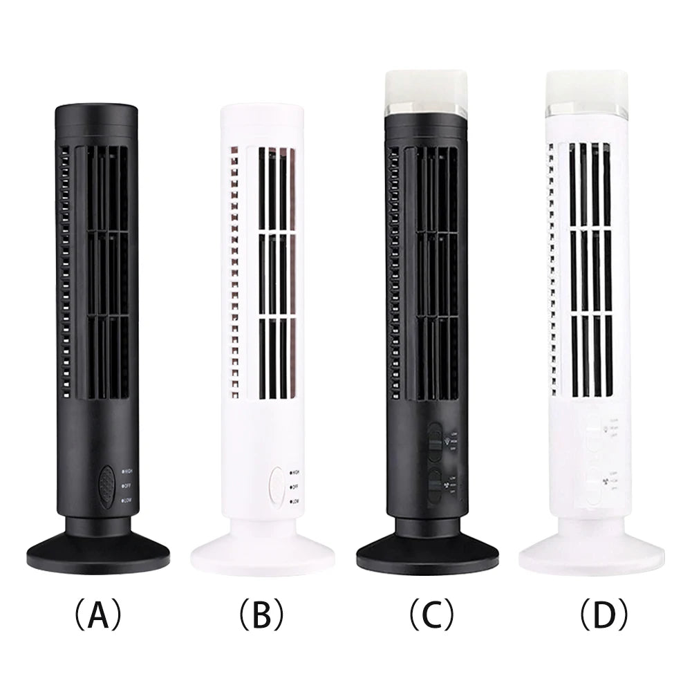 LED Tower Fan Bladeless Tower Fan 90 Degree Oscillating Quiet Portable USB Electric Desk Fan with Light for Home Bedroom Office