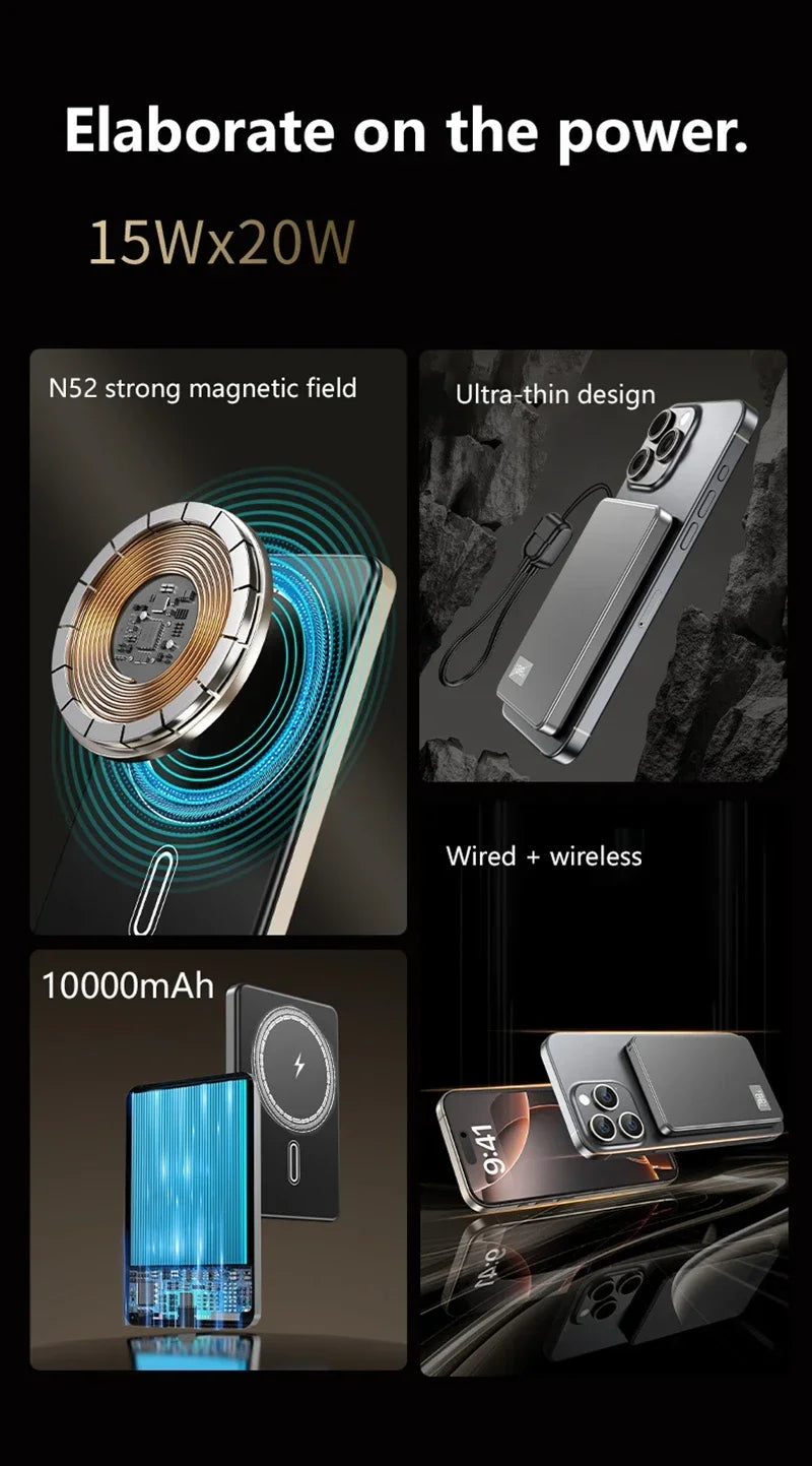 Lenovo 50000mAh Magnetic Power Bank PD 22.5W Fast Charging Portable Wireless External Battery for Magsafe for iPhone Samsung