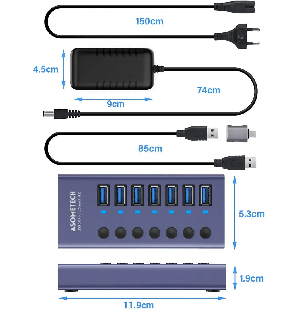 4/7/10 Ports Hub Usb 3 0 Multi USB Splitter with Switch Power Adapter Multi usb Extender for Laptop Accessories MacBook Splitter