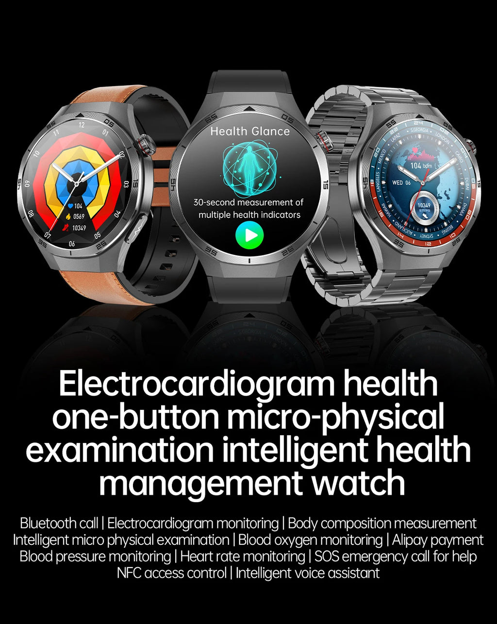 2026 Health Nursing Grade New Blood pressure Smart Watch Men Lipid Uric Acid Tracker ECG+PPG Clock HD Call NFC Smartwatch Women