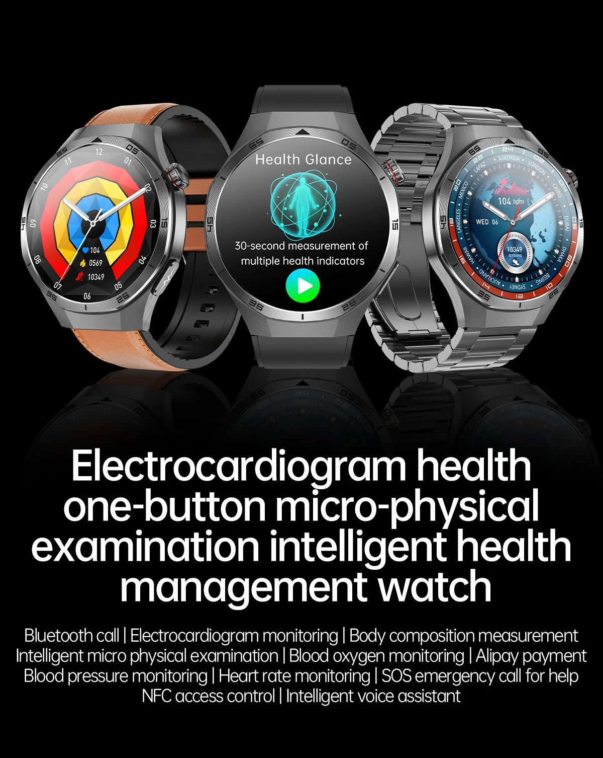 2026 Health Nursing Grade New Blood pressure Smart Watch Men Lipid Uric Acid Tracker ECG+PPG Clock HD Call NFC Smartwatch Women