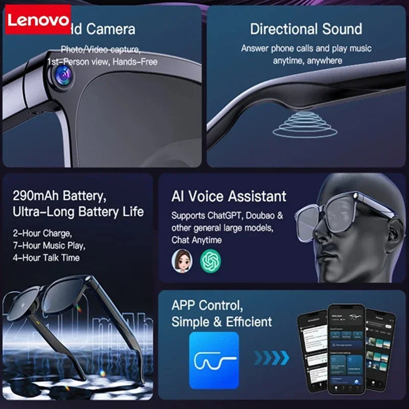 Lenovo 2026 8K HD AI Smart Glasses Multifunctional Translation Photo Video Record Bluetooth Call Music Player Camera Glasses New