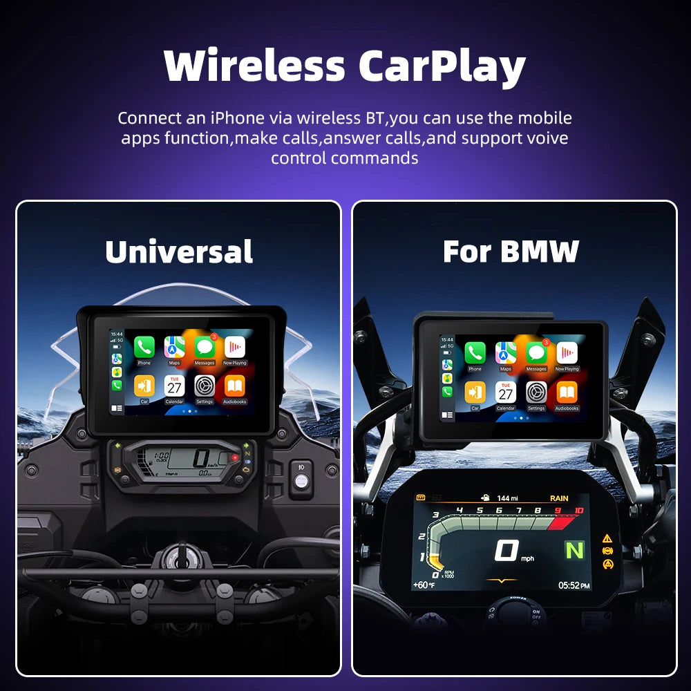 EKIY 5.0" Wireless CarPlay Moto Android Auto Portable Digital Motorcycle Dashboard GPS Navigation Screen For BMW R1200GS R1250GS