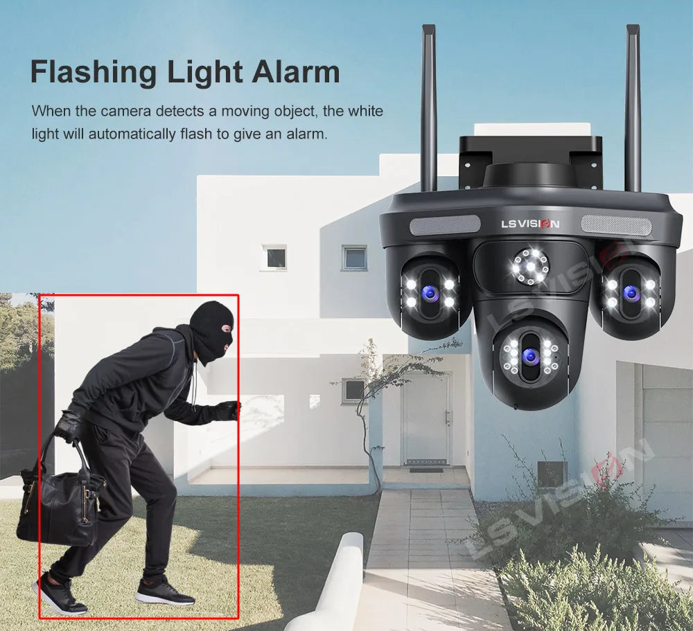 LS VISION 15MP Three Screens WiFi Security Camera Outdoor Three Lens Remote Rotation Color Night Vision Auto Tracking CCTV Cam