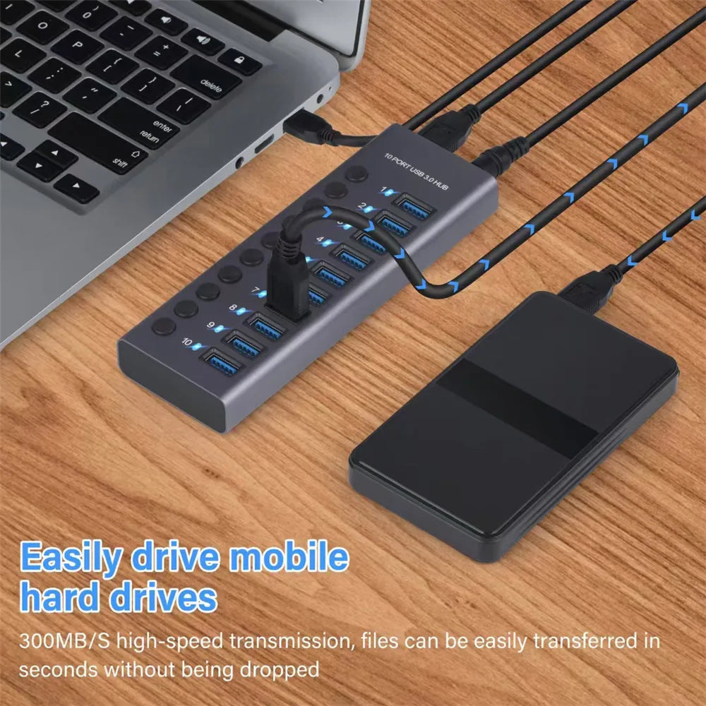 MZX 10/7/4-Port USB 3.0 A Hub Aluminum Multi-Hub Splitter Concentrator Extensior Dock Switch Adapter for PC Laptop Accessories