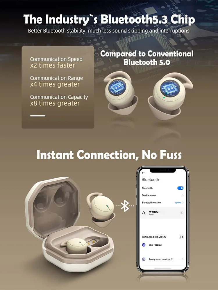 Wireless Earbuds for Sleeping invisible Small Bluetooth Eraphones Mini Comfortable Noise Blocking for Side Sleeping Home Work