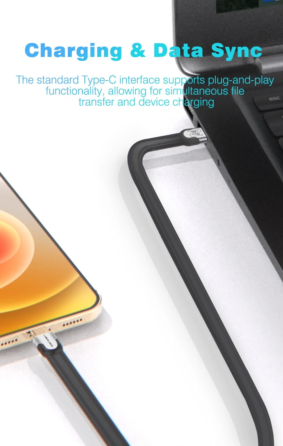 UGOURD USB A to C 10Gbps Cable USB C to Type C USB3.1/3.2 Gen2 Cable Data Transfer USB SSD Hard Disk Cable 60W 0.15m - 3m Flat