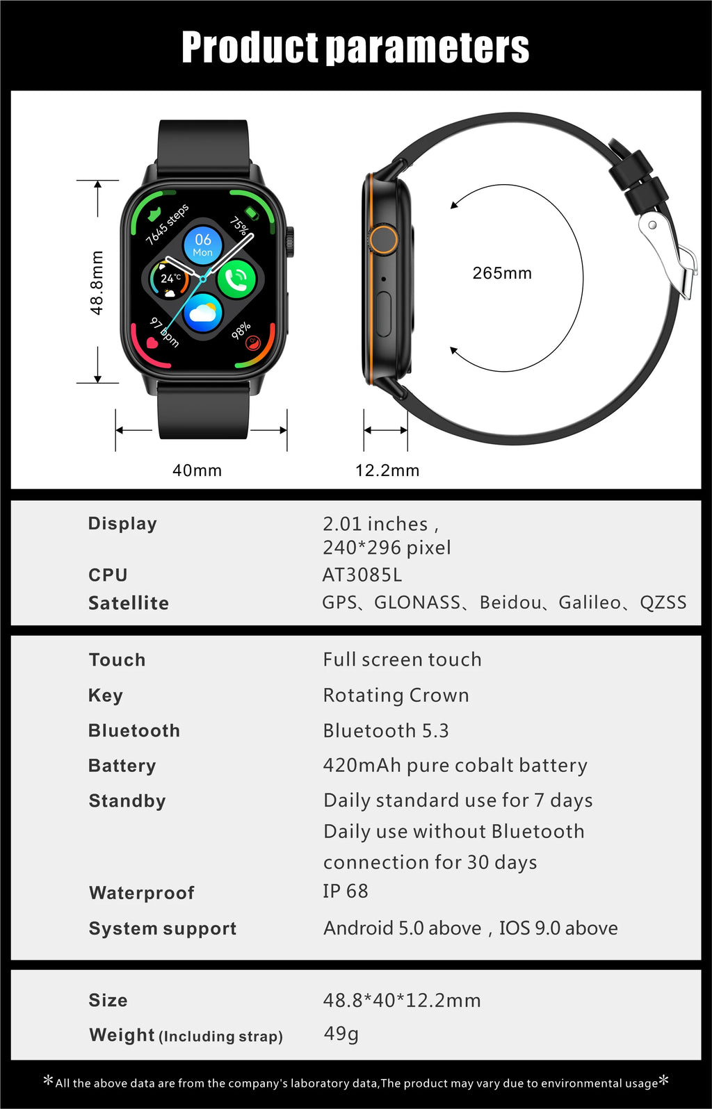 New For Android iOS Outdoor GPS SmartWatch Men 2.01" HD AMOLED Compass 420mAh 178+Sport Mode Waterproof Bracelet Smartwatch 2026