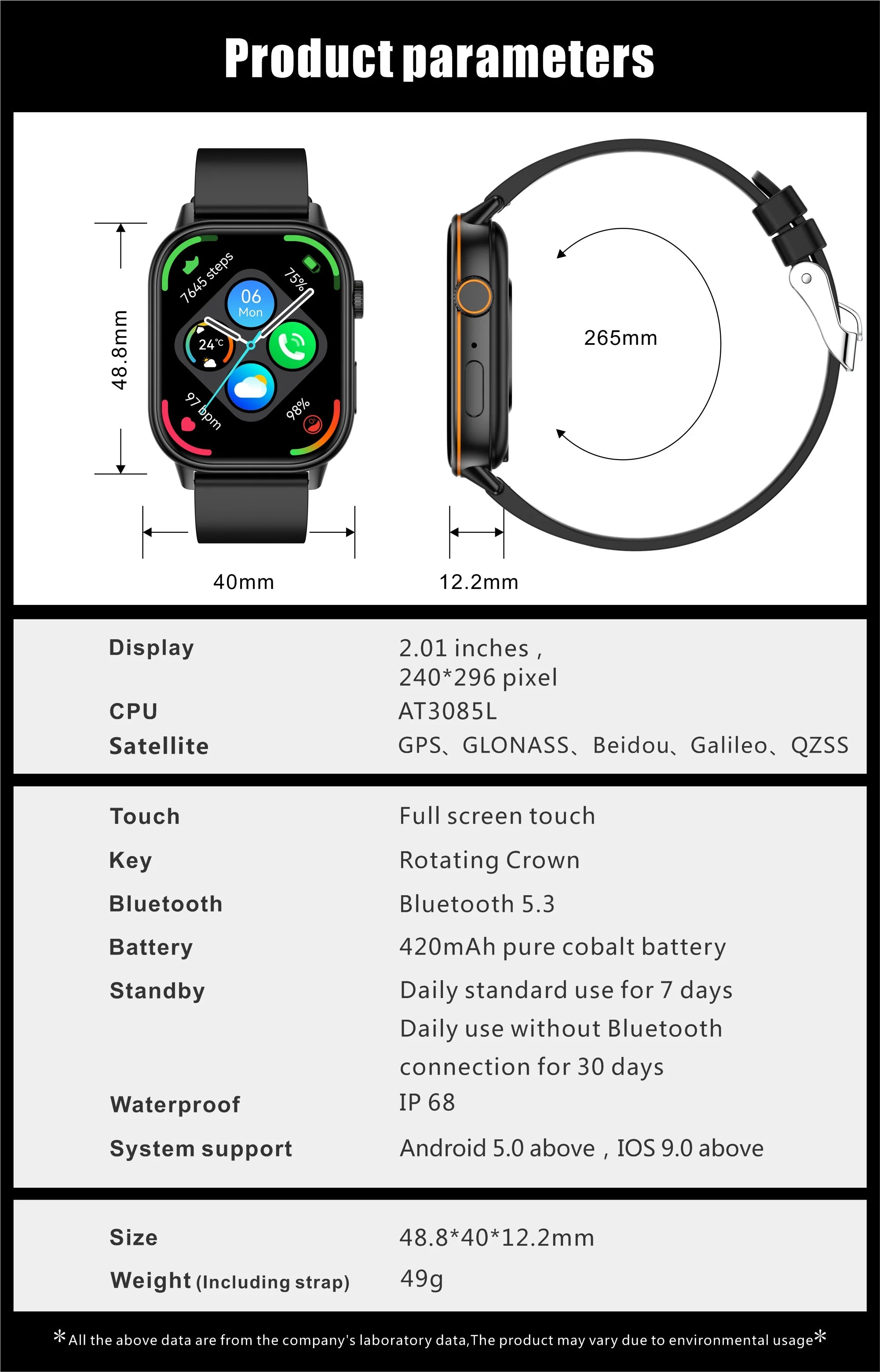 New For Android iOS Outdoor GPS SmartWatch Men 2.01" HD AMOLED Compass 420mAh 178+Sport Mode Waterproof Bracelet Smartwatch 2026