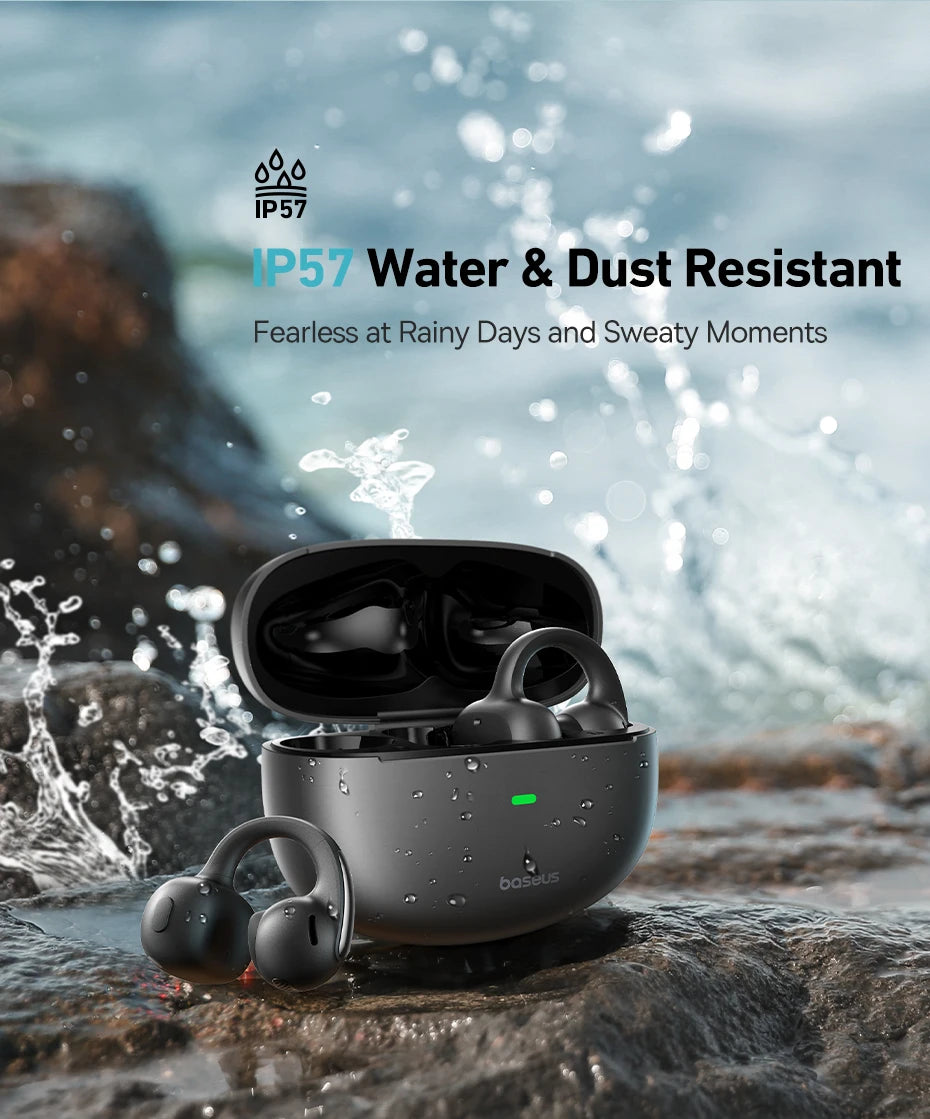 Baseus Bowie MC1 Ear Clip Wireless Earphones Bluetooth 5.4 Open-Ear Headphones Clip-On Sports Earbuds  IP57 Waterproof AI-Bass