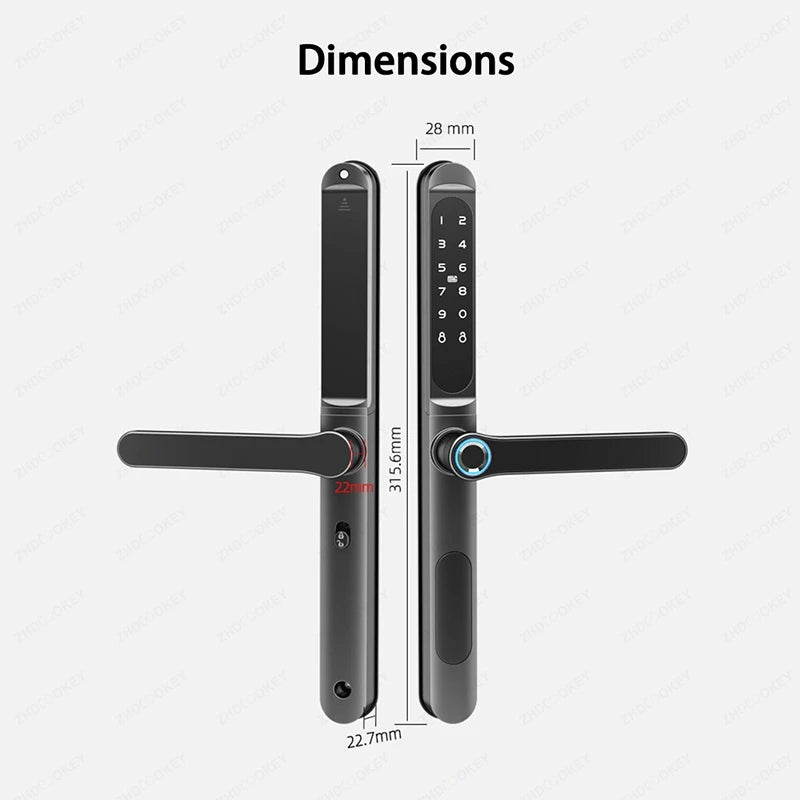ZHDCOOKEY Fingerprint Biometric Slim Waterproof Smart Door Lock Aluminum RFID Card Password TTLock Electronic Sliding Door Locks