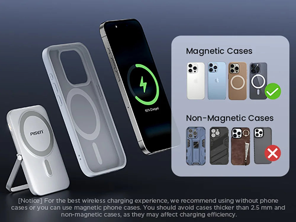 PISEN Magnetic Wireless Power Bank 5000mAh With Foldable Stand Fast Charging Portable Charger Bank For MagSafe iPhone Samsung