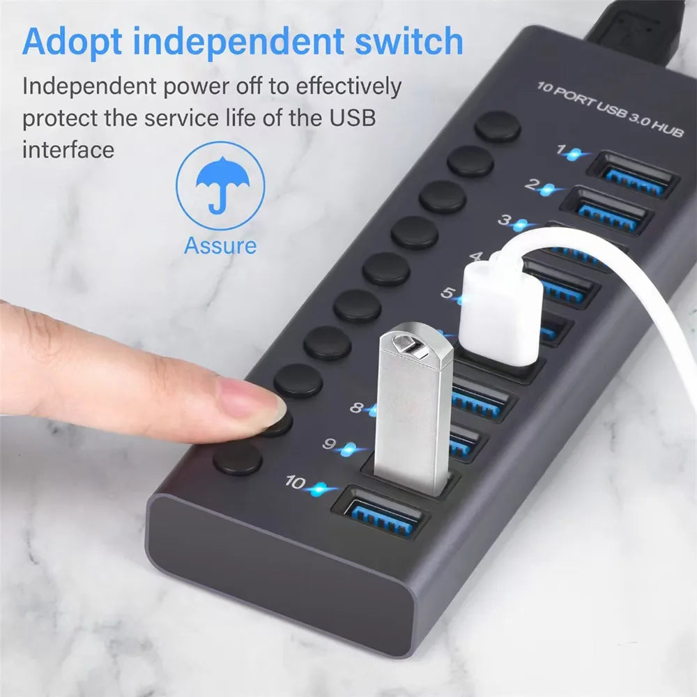 MZX 10/7/4-Port USB 3.0 A Hub Aluminum Multi-Hub Splitter Concentrator Extensior Dock Switch Adapter for PC Laptop Accessories