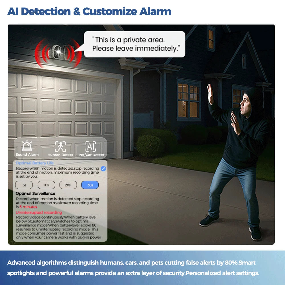 ALEVIO 2.5K Outdoor Solar Surveillance Camera WiFi Wireless Security Camera Ultra Standby AI Detection Color Vision Battery Cam