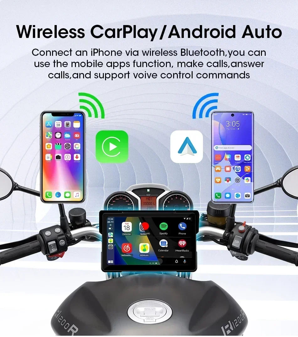 Jansite 5/7 inch Motorcycle Carplay Screen GPS Navigation Wireless Carplay Android Auto Dual Bluetooth IPX7 Waterproof Display