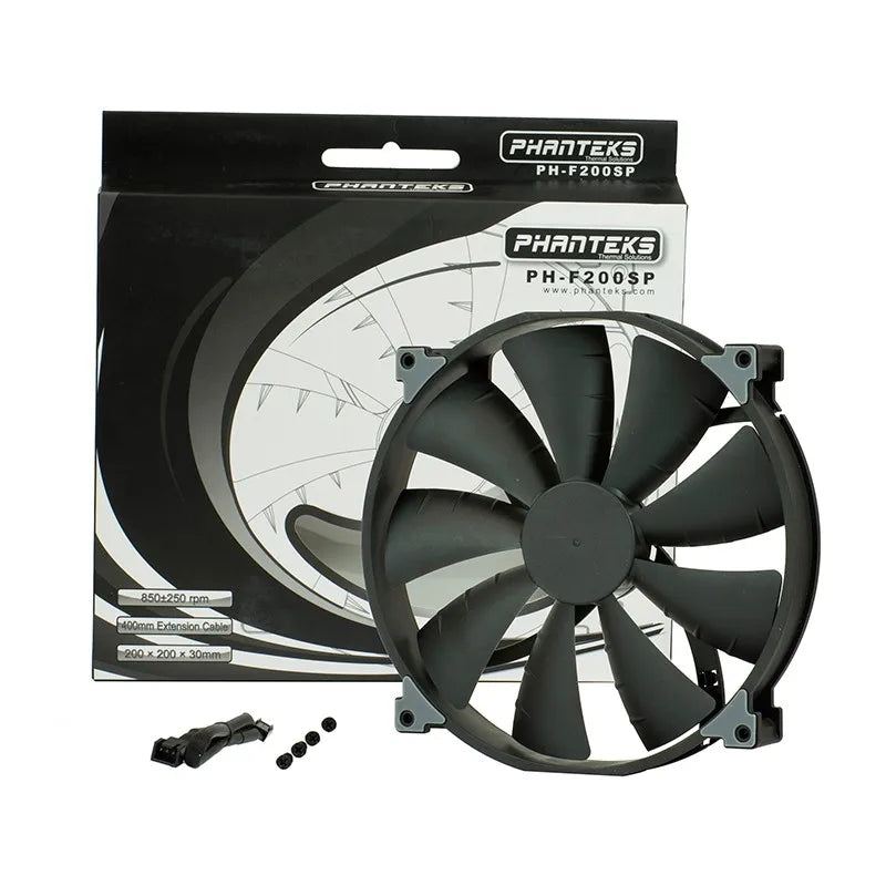 PHANTEKS F200SP Black High Air Volume Computer Case Fan 200mm 4Pin PWM Quiet Cooling Fan FDB Hydraulic Bearings