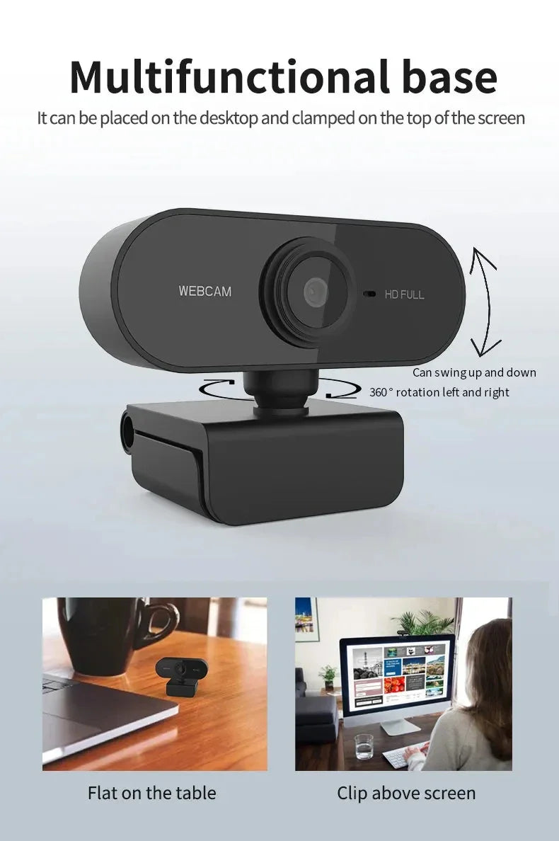 USB Webcam with Built-in Microphone, Plug and Play PC Camera 360° Rotatable for Video Calls, Zoom, Teams, Streaming