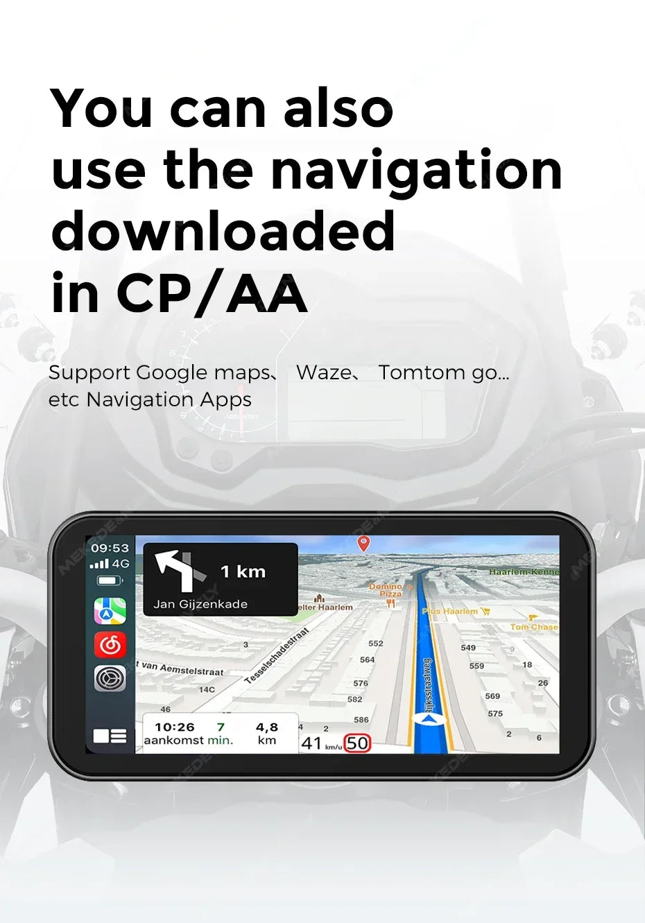 NaviFly 6.25" Motorcycle Wireless CarPlay Moto Android Auto Portable Digital Dashboard Navigation Display Optional DVR TPMS