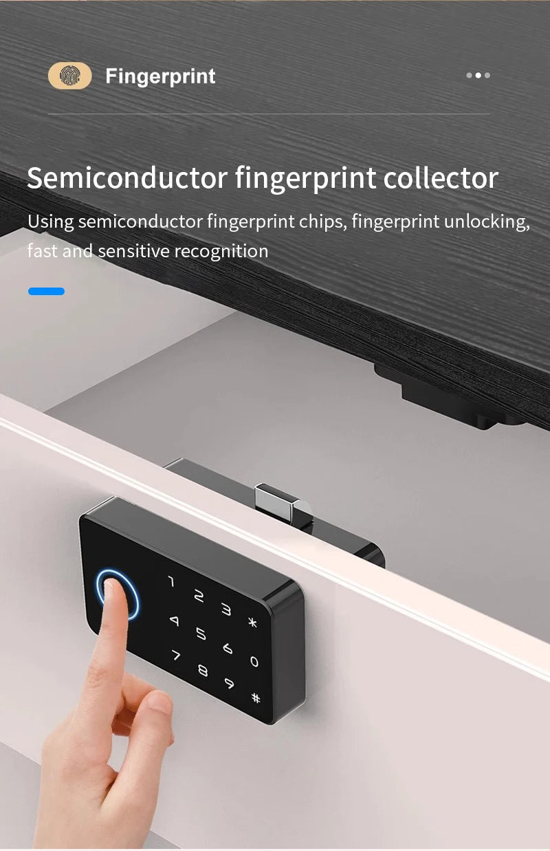 Smart Fingerprint Drawer Lock Tuya APP Electric Keyless Invisible Sensor Lock 13.56Mhz IC Card Unlock No Hole Cabinet Furniture
