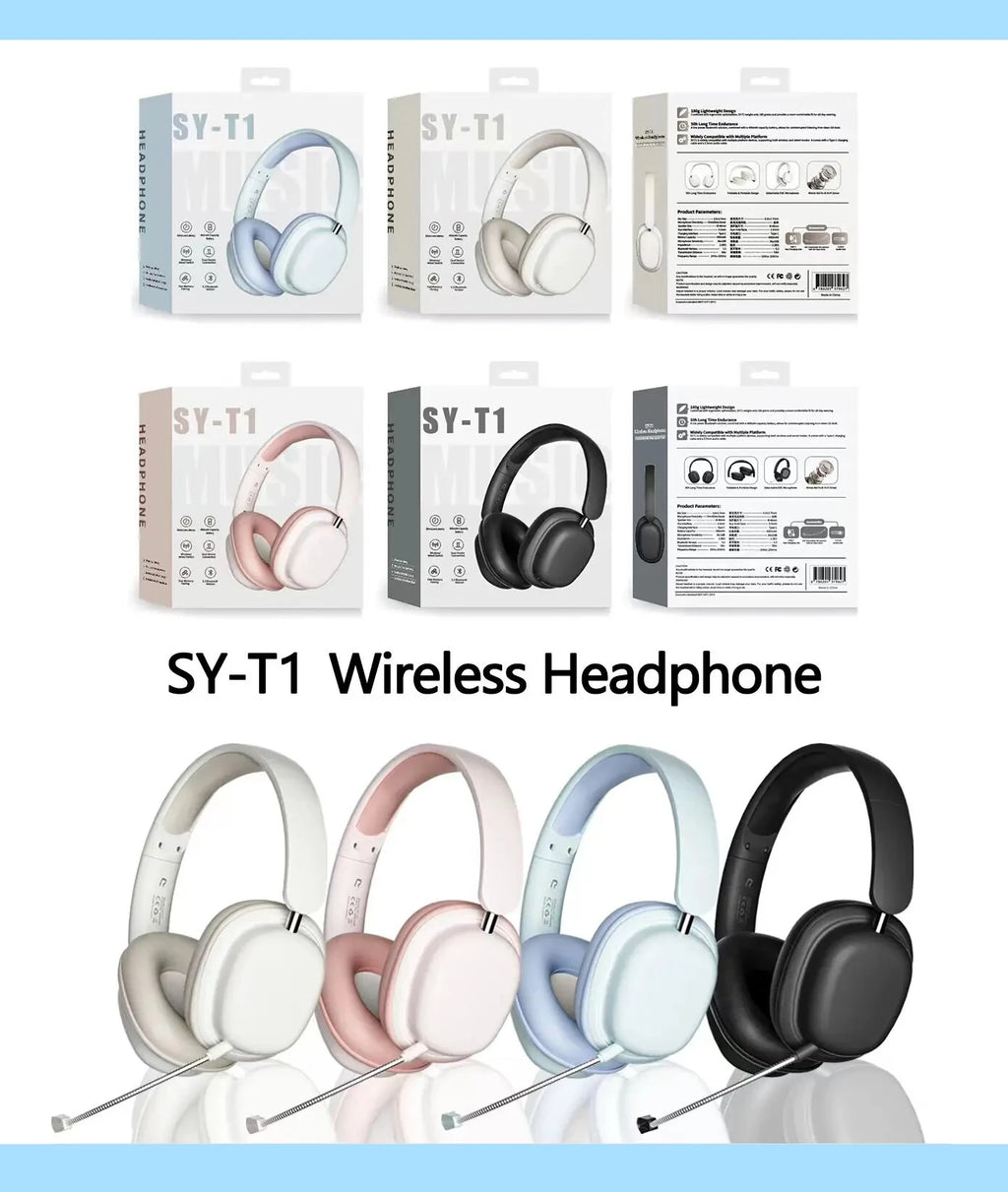 SY-T1 Foldable Wireless Headphones Lightweight Bluetooth 5.3 Earphone Pluggable Mic Stereo Music Game Headset For Friend Gifts