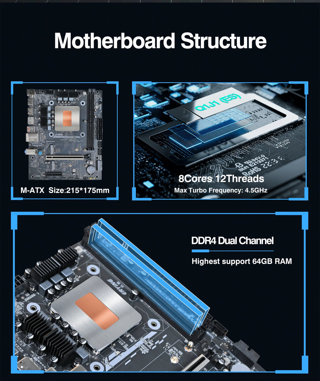 DIY Gaming Computer Motherboard with Onboard CPU 13th Core Interpose Kit Q1J1 ES 0000 8C12T DDR4 RAM LGA115X Desktop PC