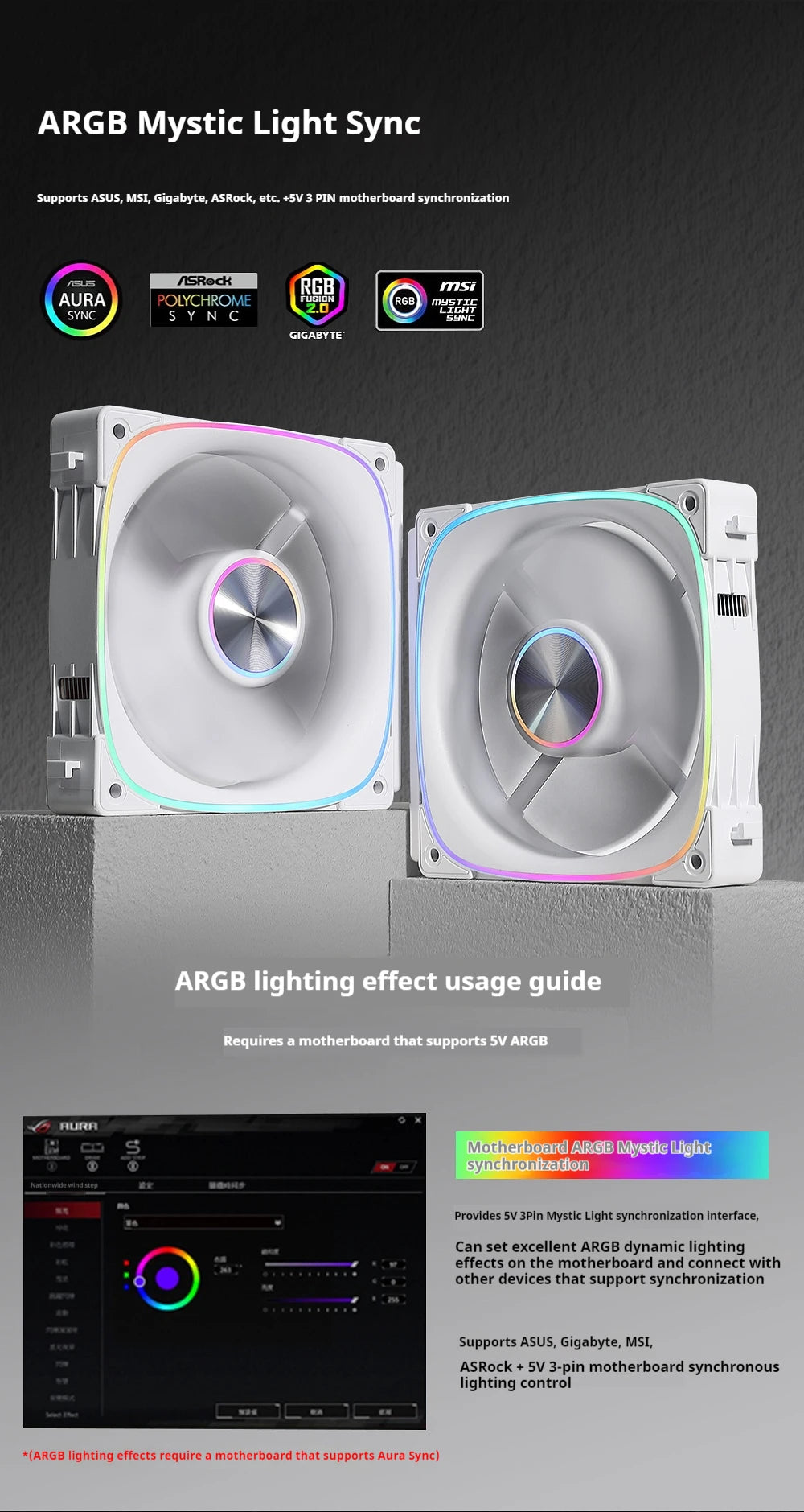 G-PARTNERS Interstellar P2 Building Block Fan Triple ARGB PWM PC fan 12cm Desktop Computer metal contacts Wireless splicing fan