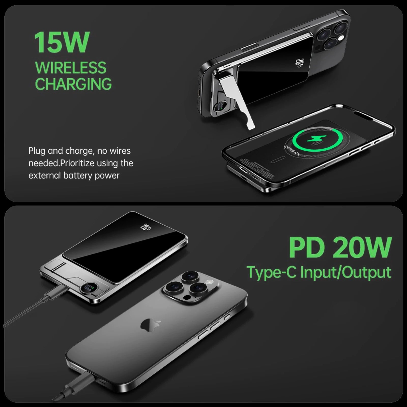 10000mAh Ultra Slim Power Bank for MagSafe,Magnetic Wireless 20W Fast Charging Portable Battery For iPhone Samsung Xiaomi iWatch