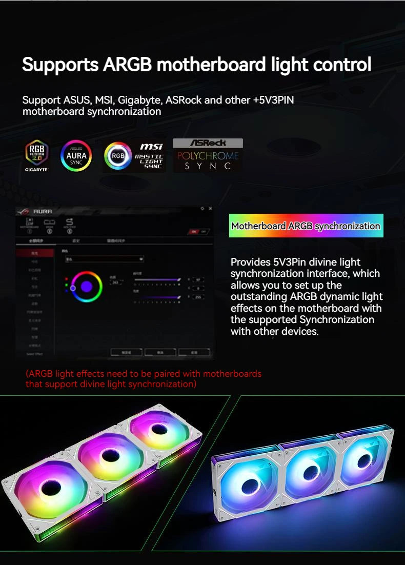 TEUCER JM-1 PC Cooling Fan ARGB Mirror Cycle Light Effect 800-2000RPM PWM Water Cooling 360mm Cooler Fan