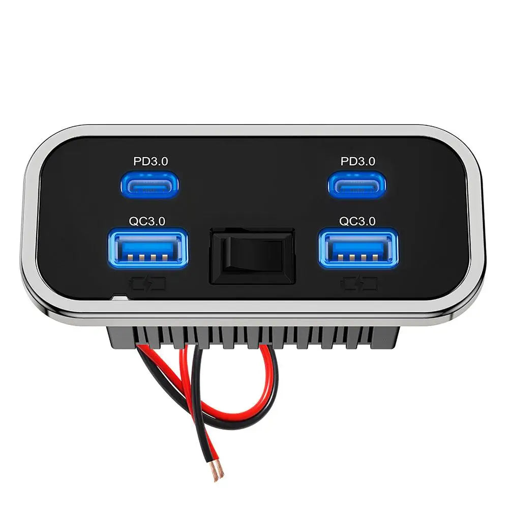 Car Charger Dual USB Type-C 4 Ports Quick Charging Socket QC3.0+PD3.0 Power Adapter For SUV RV Camping Bus Marine